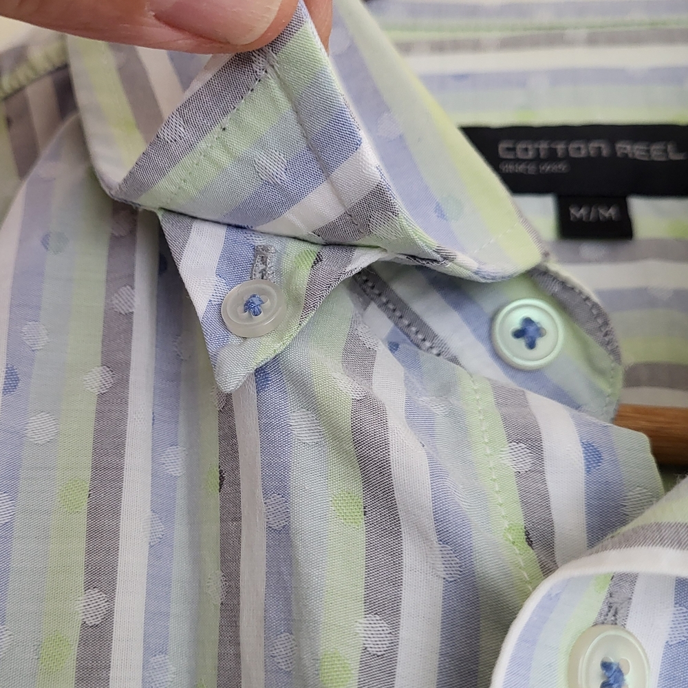 Green, Grey White and Blue Striped Button Down Shirt - M - Picture 4 of 9